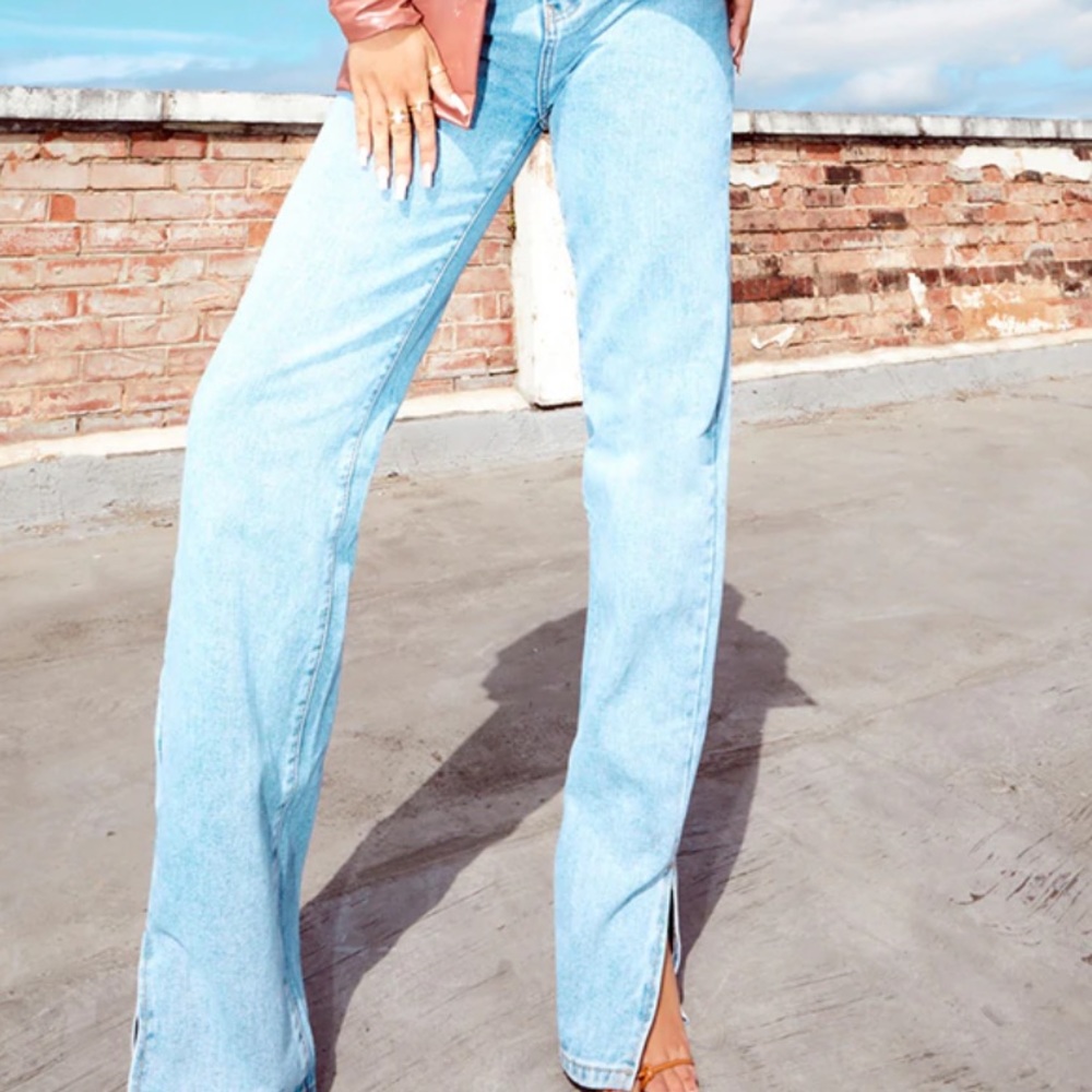 Light Wash Denim Split Hem Jeans
